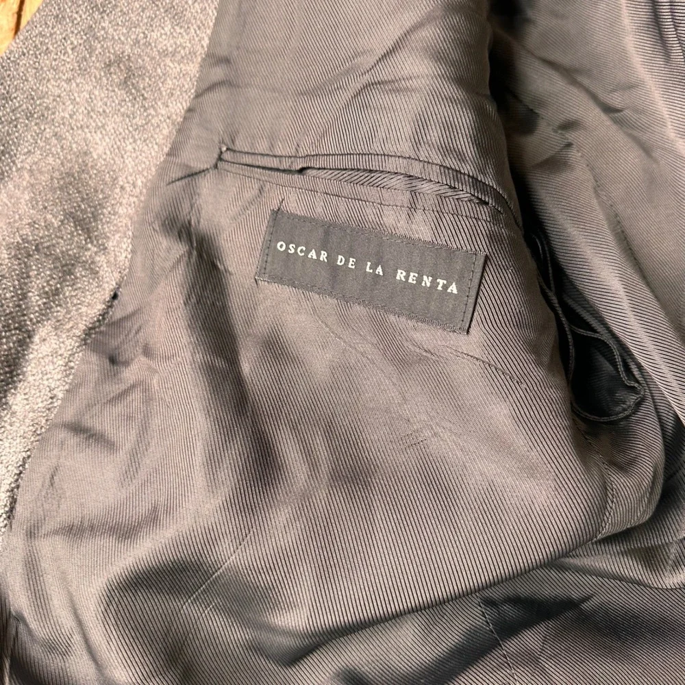 Oscar de la Renta Sport Coat Mens 44R Lambswool Cashmere Textured Grey Modern‎